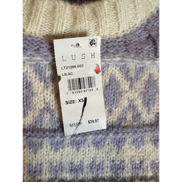 Lush Sweater Cropped XS Fair Isle Boxy Oversized Bell Sleeve Lilac - Picture 2 of 8